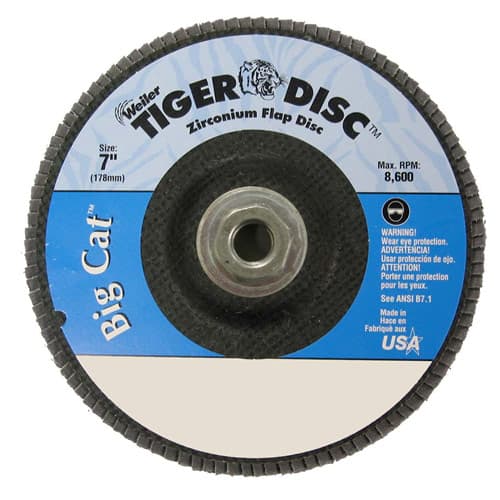 Weiler 50844 7" Big Cat Abrasive Flap Disc, Flat, Phenolic Backing, 60Z, 5/8"-11 A.H., Packs of 10 - My Tool Store