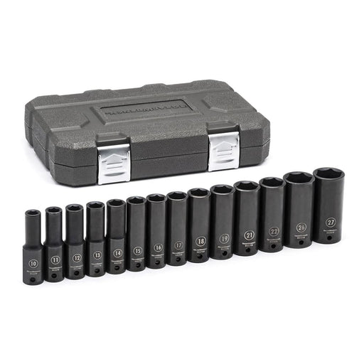 GearWrench 84955N 14 Piece Black Oxide 1/2" Drive 6 Point Metric Deep Impact Socket Set - My Tool Store