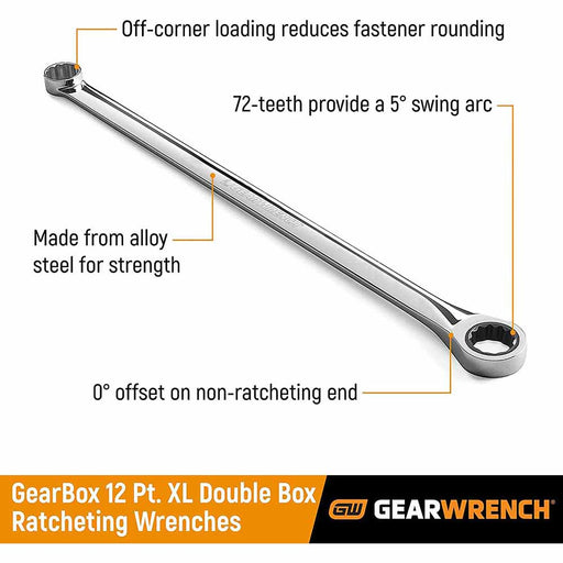 GearWrench 85999 13 Pc. 72-Tooth 12 Point XL GearBox Double Box Ratcheting SAE Wrench Set - My Tool Store
