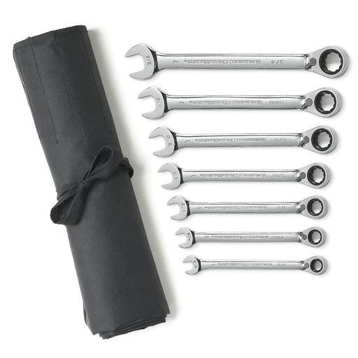 GearWrench 9567RN 7 Pc. 72-Tooth 12 Point Reversible Ratcheting Combination SAE Wrench Set with Tool Roll - My Tool Store