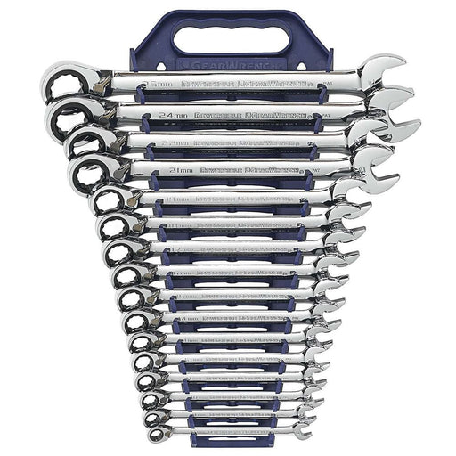 GearWrench 9602N 16 Pc. 72-Tooth 12 Point Reversible Ratcheting Combination Metric Wrench Set - My Tool Store