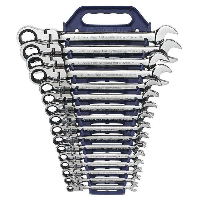 GearWrench 9902D 16 Pc. 72-Tooth 12 Point Flex Head Ratcheting Combination Metric Wrench Set - My Tool Store