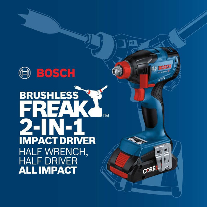 Bosch GDX18V-1800B12 18V Two-In-One 1/4" and 1/2" Bit/Socket Impact Driver/Wrench Kit with 2 Ah Standard Power Battery