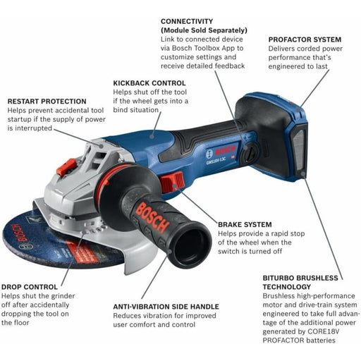 Bosch GWS18V-13CN 18V PROFACTOR 5" - 6" Connected Ready Angle Grinder (Bare Tool) - My Tool Store