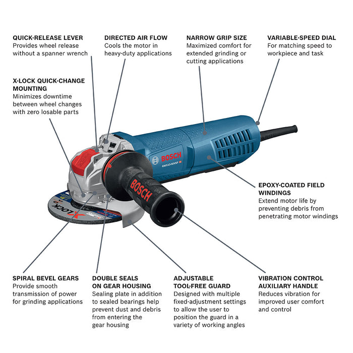 Bosch GWX13-50VSP 5" 13A X-Lock Variable Speed Angle Grinder with Paddle Switch - My Tool Store