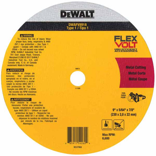 Dewalt DWAFV8918 9" x 5/64" x 7/8 T1 Flexvolt cutoff Wheel - My Tool Store