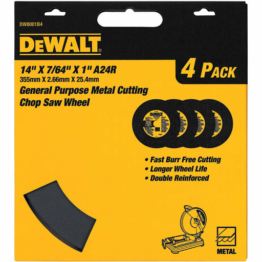 DeWalt DW8001B4 14"X7/64"X7/64"X1" GP Chop Saw Wheel, 4 Pack - My Tool Store