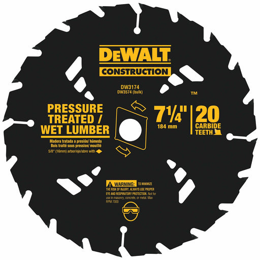 DeWalt DW3174 7-1/4" 20T Carbide Pressure Treated/Wet Lumber Circular Saw Blade - My Tool Store