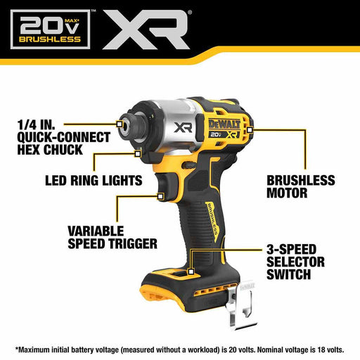 DeWalt DCF845B 20V MAX XR 1/4" 3-Speed Impact Driver (Tool Only) - My Tool Store