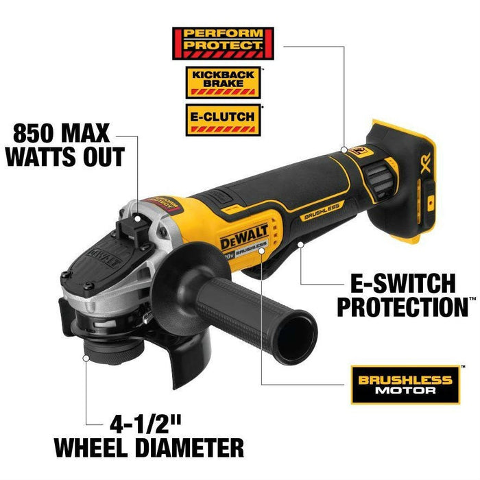 DeWalt DCG413B 4.5" 20V MAX XR Small Angle Grinder with Paddle Switch and Kickback Brake