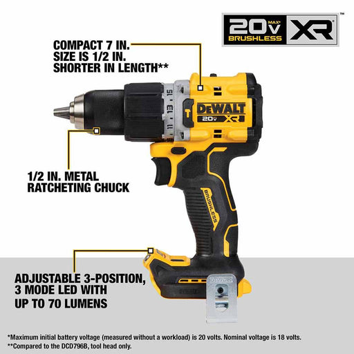 DeWalt DCK2050M2 20V Max Brushless Cordless XR 1/2 In. Hammer Drill/Driver And Atomic 1/4 In. Impact Driver Kit With 4.0Ah Batteries - My Tool Store