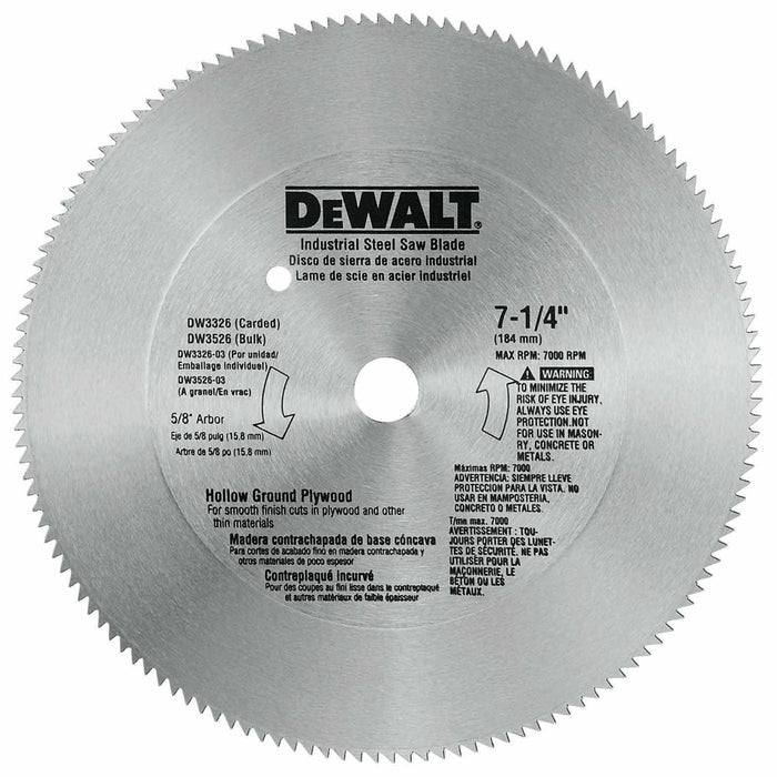 DeWalt DW3326 7-1/4" 140T Steel Hollow Ground Plywood Saw Blade - My Tool Store