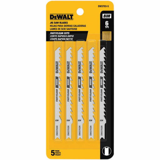 DeWalt DW3703-5 4" 6 TPI U-Shank Fast, Smooth Woodcutting Cobalt Steel Jig Saw Blade 5-pack - My Tool Store