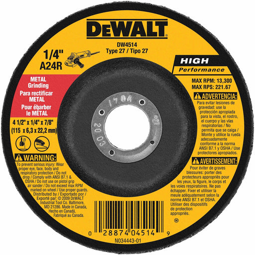DeWalt DW4514 4-1/2" x 1/4" x 7/8" General Purpose Metal Grinding Wheel - My Tool Store
