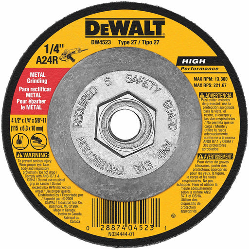 DeWalt DW4523 4-1/2" x 1/4" x 5/8"-11 General Purpose Metal Grinding Wheel - My Tool Store
