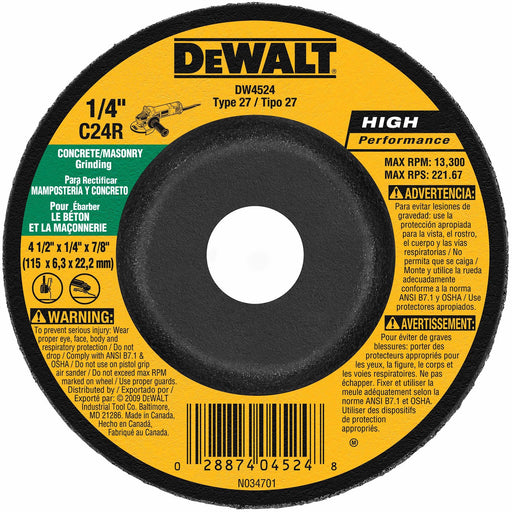 DeWalt DW4524 4-1/2" x 1/4" x 7/8" Concrete/Masonry Grinding Wheel - My Tool Store