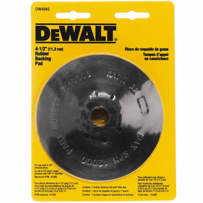 DeWalt DW4945 4-1/2" Steel Reinforced Rubber Backing Pad with 5/8"-11 Locking Nut - My Tool Store