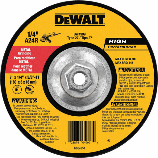 DeWalt DW4999 7" x 1/4" x 5/8"-11" General Purpose Metal Grinding Wheel - My Tool Store