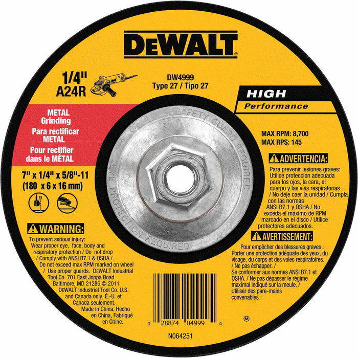 DeWalt DW4999 7" x 1/4" x 5/8"-11" General Purpose Metal Grinding Wheel