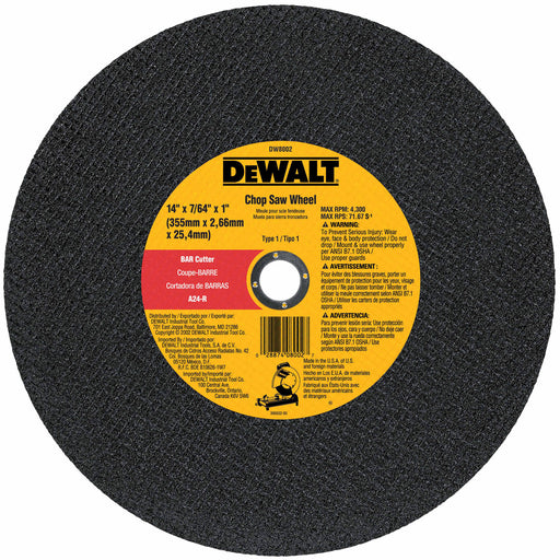 DeWalt DW8002 14" x 7/64" x 1" Bar Cutter Chop Saw Wheel (Heavy Metal) - My Tool Store