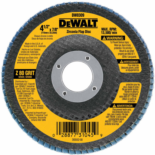 DeWalt DW8309 4-1/2" x 7/8" 80 Grit Zirconia Flap Disc - My Tool Store