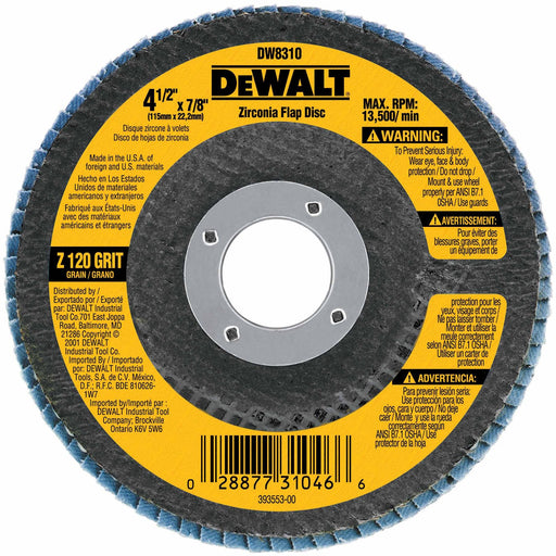 DeWalt DW8310 4-1/2" x 7/8" 120 Grit Zirconia Flap Disc - My Tool Store
