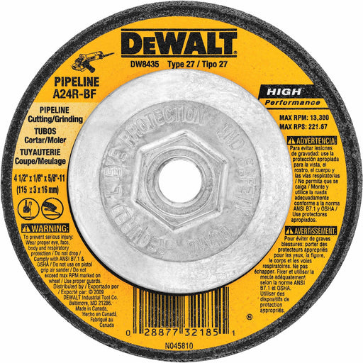 DeWalt DW8435 4-1/2" x 1/8" x 5/8"-11 Pipeline Cutting / Grinding Wheel - My Tool Store