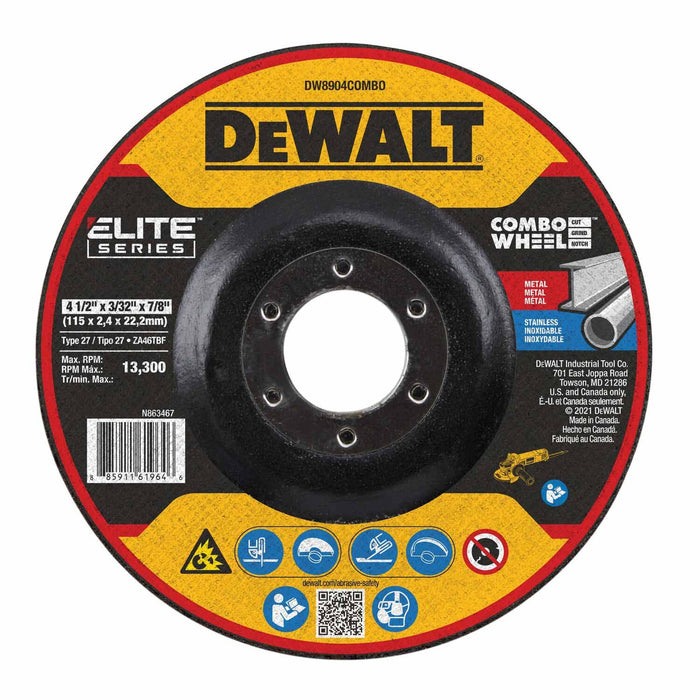 DeWalt DW8904COMBO Elite Series 4-1/2 x 3/32 x 7/8 XP T27 Cut & Notch - My Tool Store