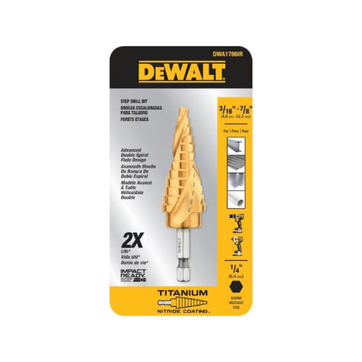 DeWalt DWA1786IR 3/16" - 7/8" 12 Step Titanium Nitride Coating Impact Ready Step Drill Bit - My Tool Store