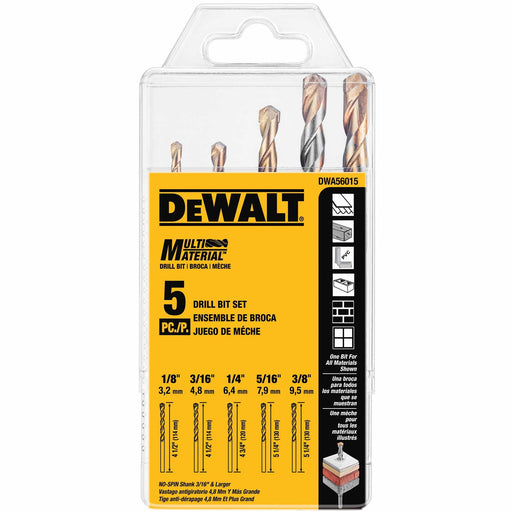 DeWalt DWA56015 5-Piece Multi-Material Drill Bit Set (1/4?, 3/16?, 1/8?, 5/16, 3/8?) - My Tool Store