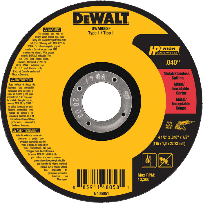 DeWalt DWA8062F 4-1/2 x .040 x 7/8 T1 HP Cut-Off Wheel - My Tool Store