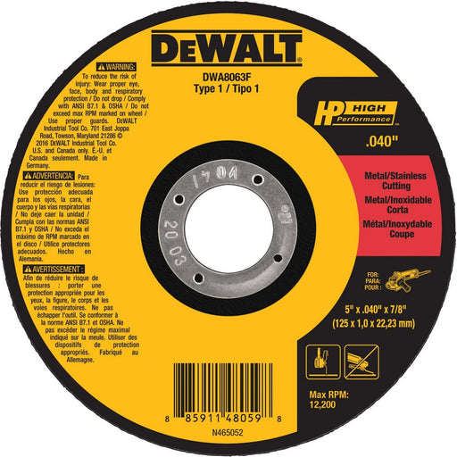 DeWalt DWA8063F 5 x .040 x 7/8 T1 HP Cut-Off Wheel - My Tool Store
