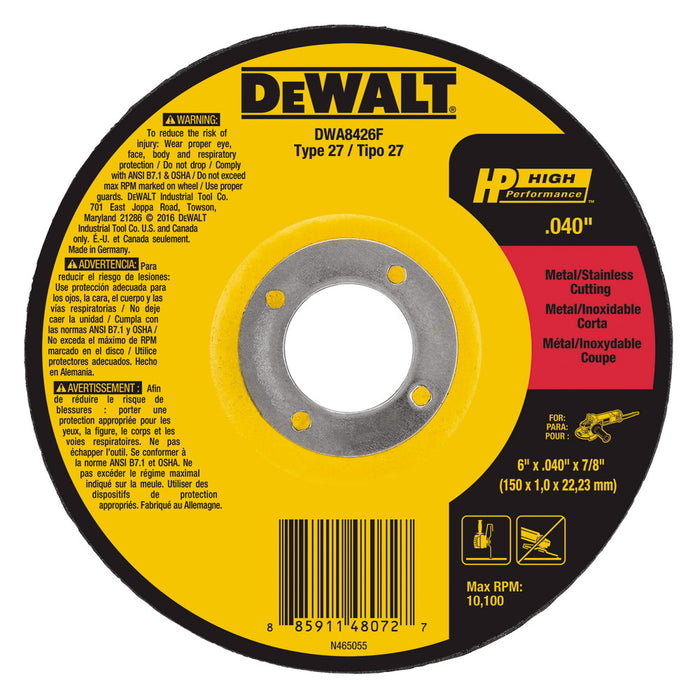 DeWalt DWA8426F 6 x .040 x 7/8 T27 HP Cut-Off Wheel - My Tool Store