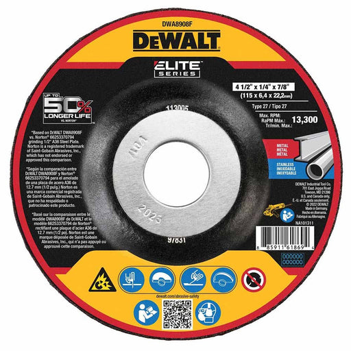 DeWalt DWA8908F ELITE SERIES Grinding Wheels 4-1/2" X 1/4" X 7/8" - My Tool Store