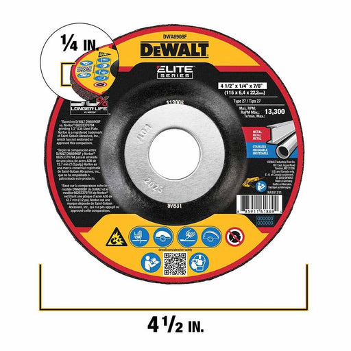 DeWalt DWA8908F ELITE SERIES Grinding Wheels 4-1/2" X 1/4" X 7/8" - My Tool Store