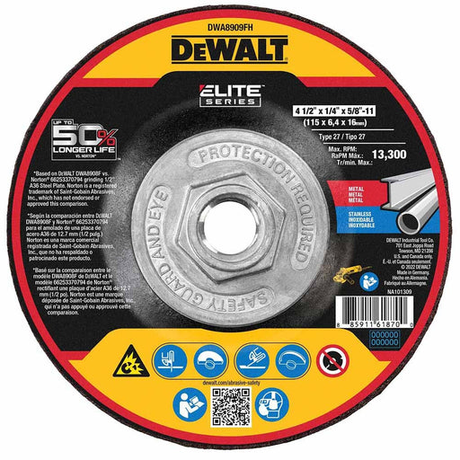 DeWalt DWA8909FH ELITE SERIES Grinding Wheels 4-1/2" X 1/4" X 5/8"-11 - My Tool Store
