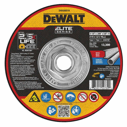 DeWalt DWA8951H Elite Series 4-1/2 x .045 x 5/8-11 XP T1 Cutting - My Tool Store