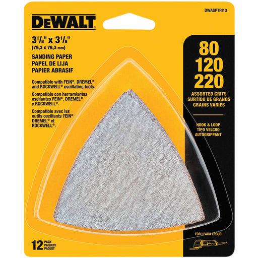 DeWalt DWASPTRI3 Hook And Loop Triangle Sandpaper Assorted - 12 PK - My Tool Store