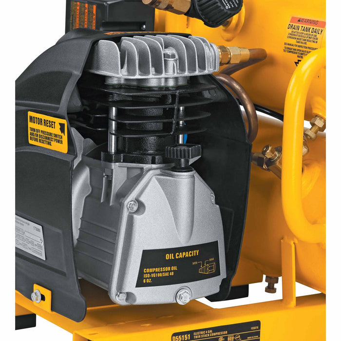DeWalt D55151 1.1 HP Continuous 4 Gal Hand Carry Twin Tanks, 14 Amp