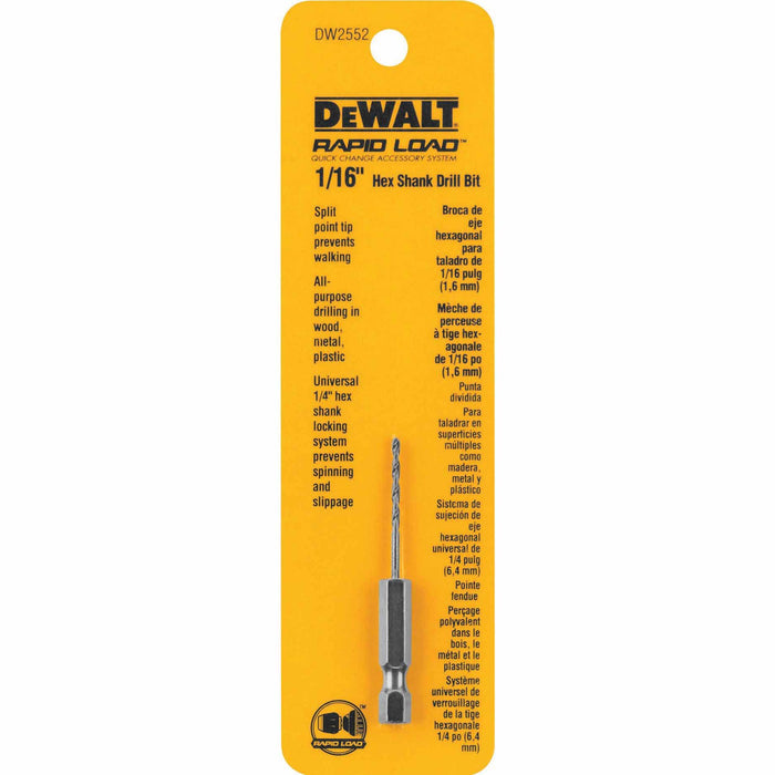 DeWalt DW2552 1/16" x 2-5/8" High Speed Steel Black Oxide Impact Drill Bit, 2" Flute