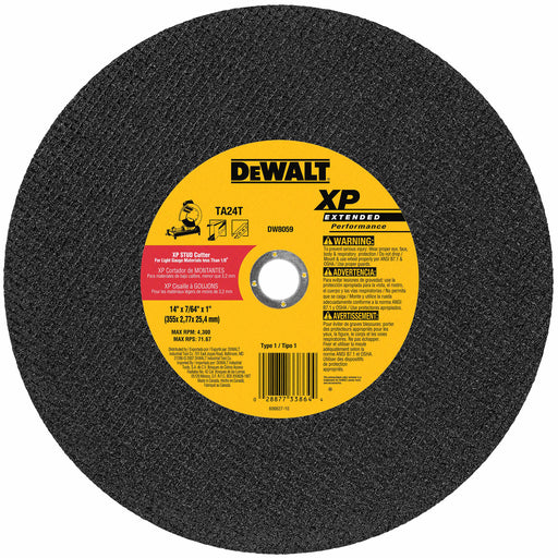 DeWalt DW8059 14" x 7/64" x 1" Extended Performance Stud Cutting High Speed Cut-Off Wheel - My Tool Store