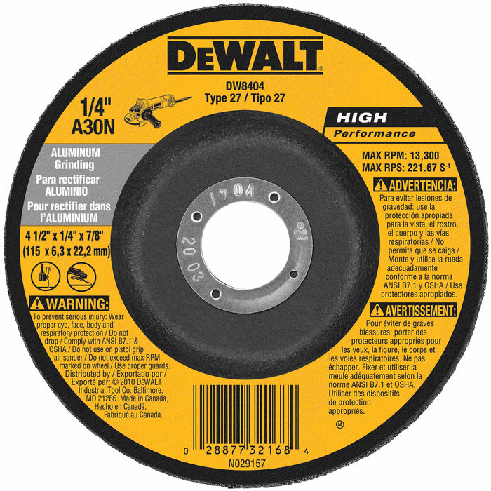 DeWalt DW8404 4-1/2" x 1/4" x 7/8" Aluminum Grinding Wheel