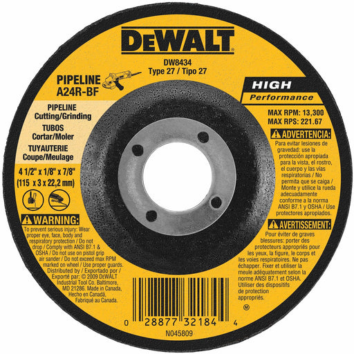 DeWalt DW8434 4-1/2" x 1/8" x 7/8" Pipeline Cutting / Grinding Wheel - My Tool Store