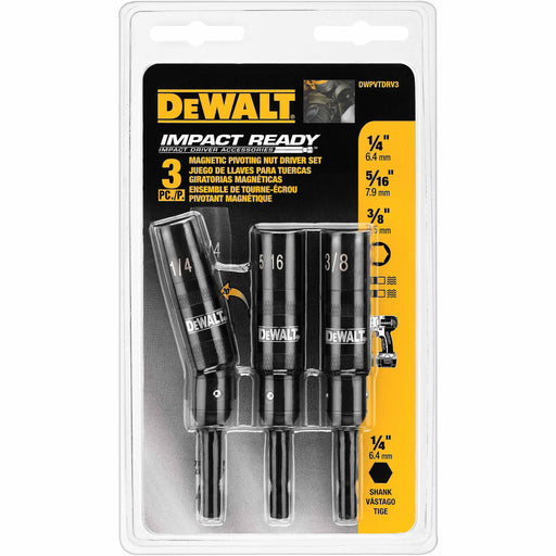 DeWalt DWPVTDRV3 3 Piece Magnetic Impact Ready Pivoting Nut Driver Set - My Tool Store