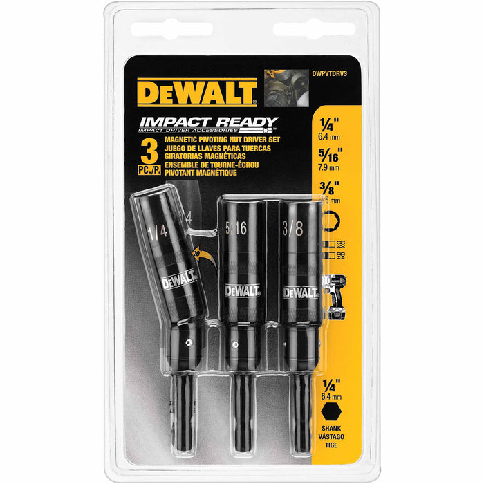 DeWalt DWPVTDRV3 3 Piece Magnetic Impact Ready Pivoting Nut Driver Set - My Tool Store