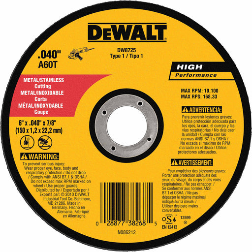 DeWalt DW8725 6" x .040" x 7/8" Thin Metal Cutoff - My Tool Store