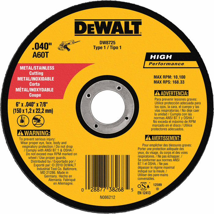 DeWalt DW8725 6" x .040" x 7/8" Thin Metal Cutoff