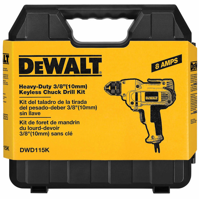 DeWalt DWD115K Heavy-Duty 3/8" VSR Mid-handle Drill Kit with Keyless Chuck