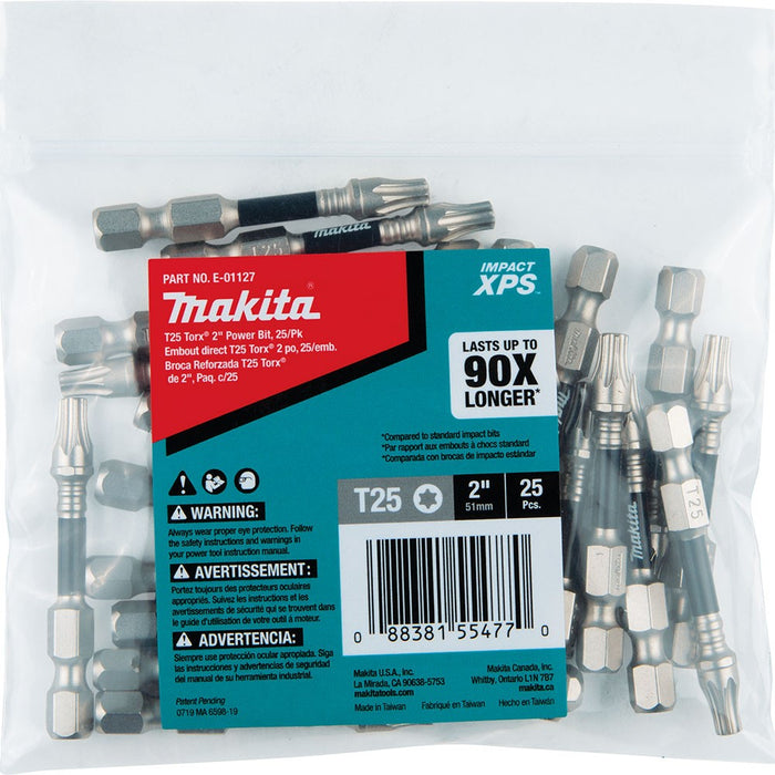 Makita E-01127 Impact XPS T25 Torx 2" Power Bit, 25 Pack, Bulk