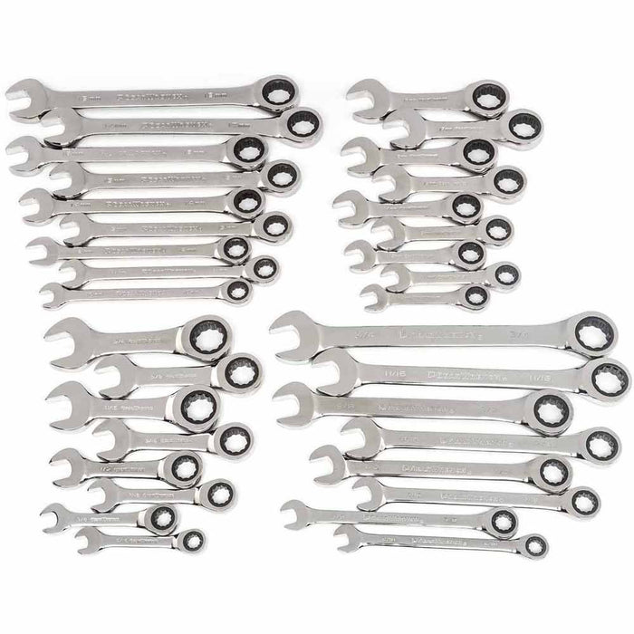 GearWrench 85034 34 Pc. 72-Tooth 12 Point Standard & Stubby Ratcheting Combination SAE/Metric Wrench Set
